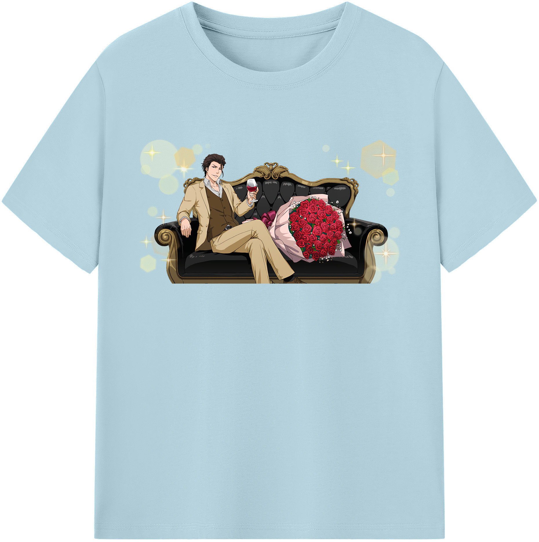 （画像用） ブリーチ 藍染 惣右介（あいぜん そうすけ） BLEACH Aizen Sousuke 綿100％半袖Tシャツ（フロントプリント）